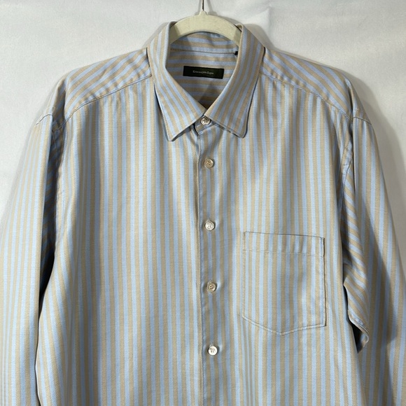 Ermenegildo Zenga Button Down Shirt Size XXL Light Blue Tan Stripe EUC - Picture 2 of 11